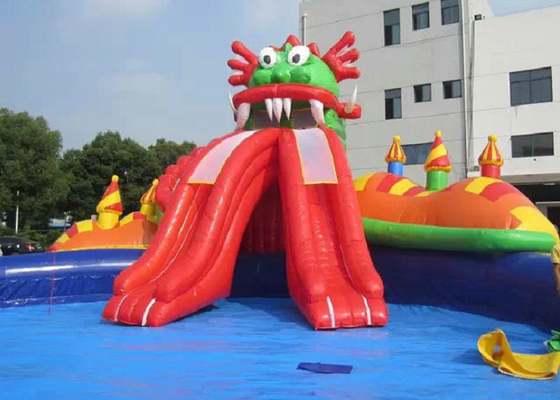 플라토 PVC 수영장 활주 두 배 바늘 안전한 바느질을 가진 팽창식 물 공원