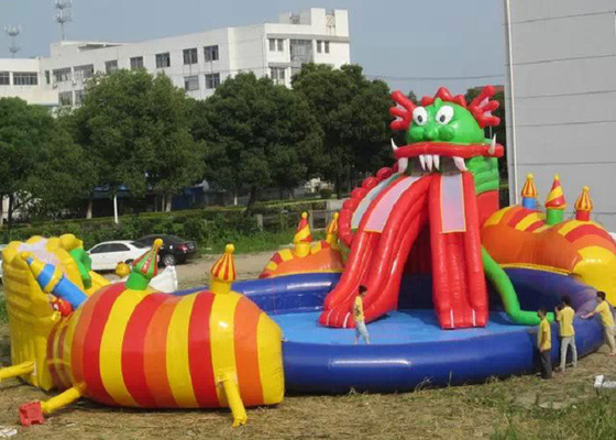 플라토 PVC 수영장 활주 두 배 바늘 안전한 바느질을 가진 팽창식 물 공원